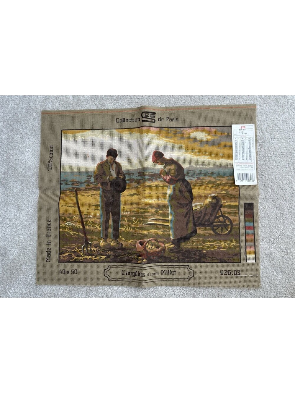 Vintage 16x20 L’angelus Jean-François Millet Hand Painted Needlepoint Canvas